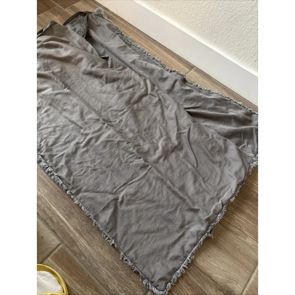 2 Casaluna Heavyweight‎ Linen Blend Dark Gray Raw Edge King Pillow Sham Pair
